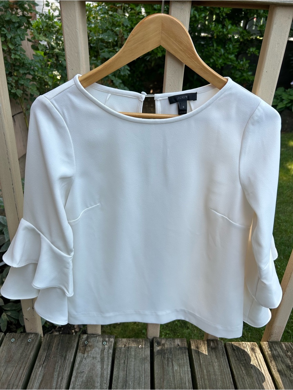 J. Crew Off White Ruffle Sleeve Blouse